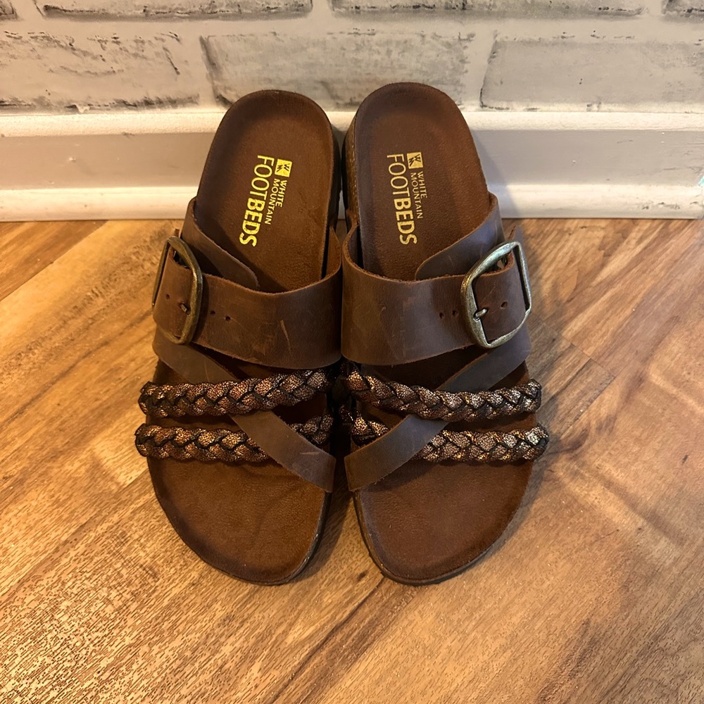 White Mountain Womens Healing Footbeds Leather Sandal Brown 7 New